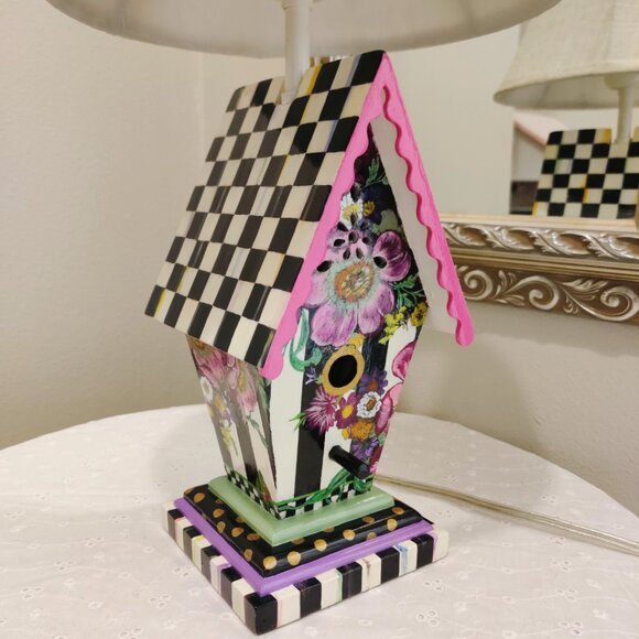 Hand Crafted Other - MacKenzie Childs Flower Market Whimsical Courtly Check Bird House Lamp Handcraft